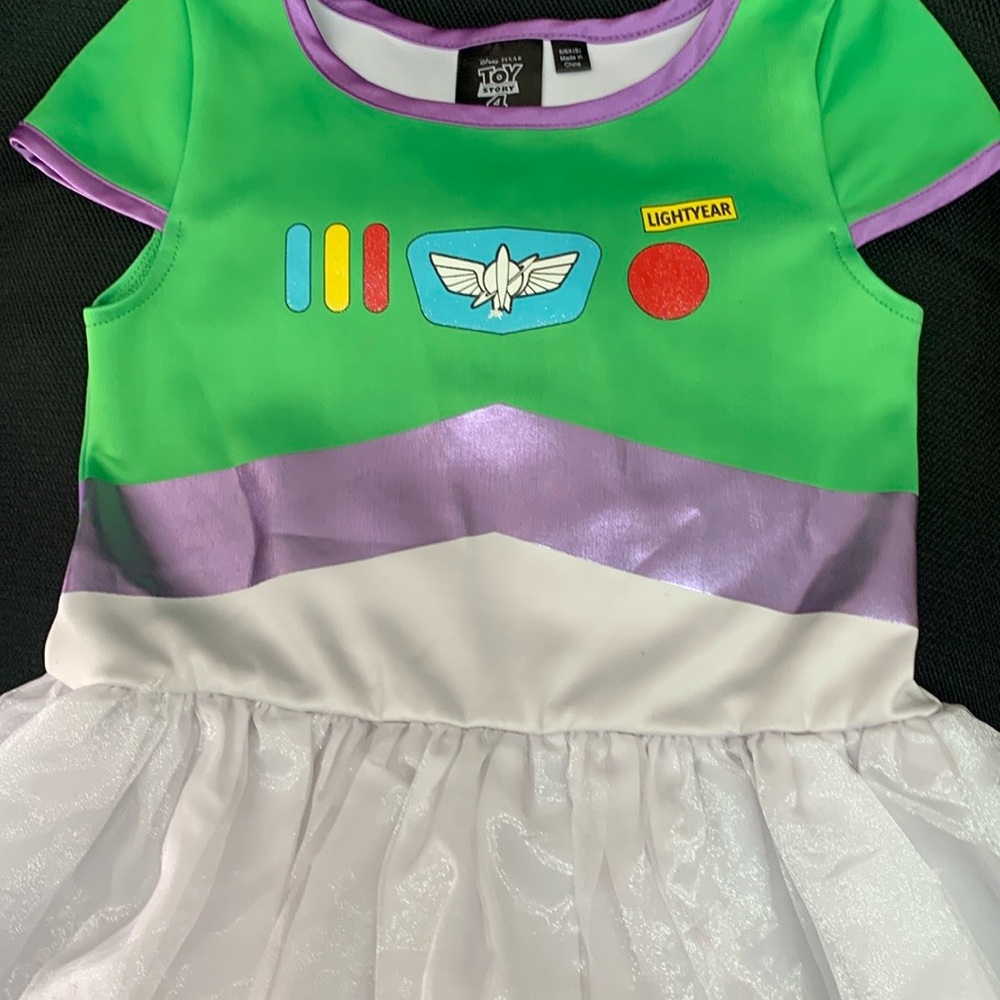 Toy Story Green and White Casual Dress with Tulle Skirt